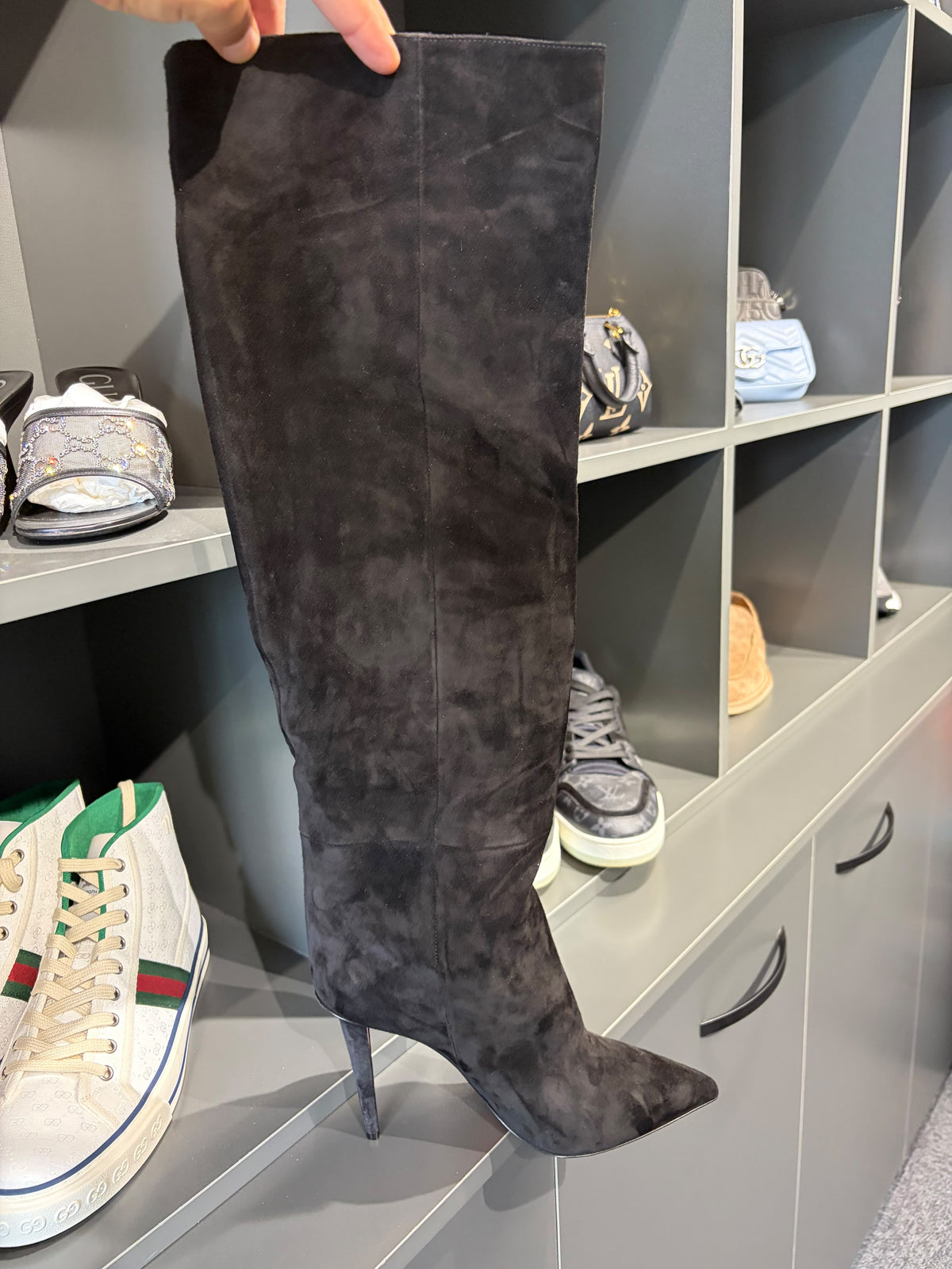 Christian Louboutin Black Suede Pointed-Toe Knee-High Boots.Eu 39