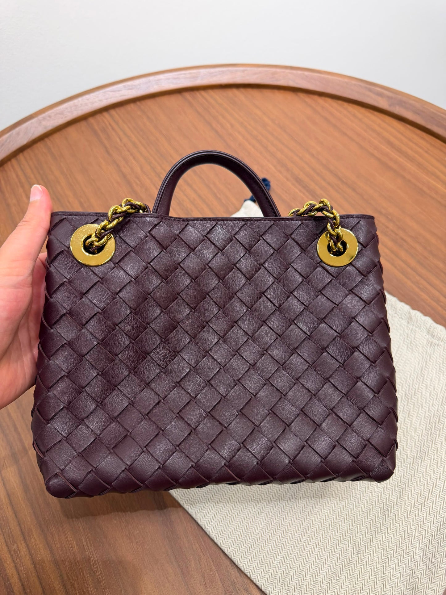 BOTTEGA VENETA Andiamo Small Dark Barolo Gold Top Handle Bag New