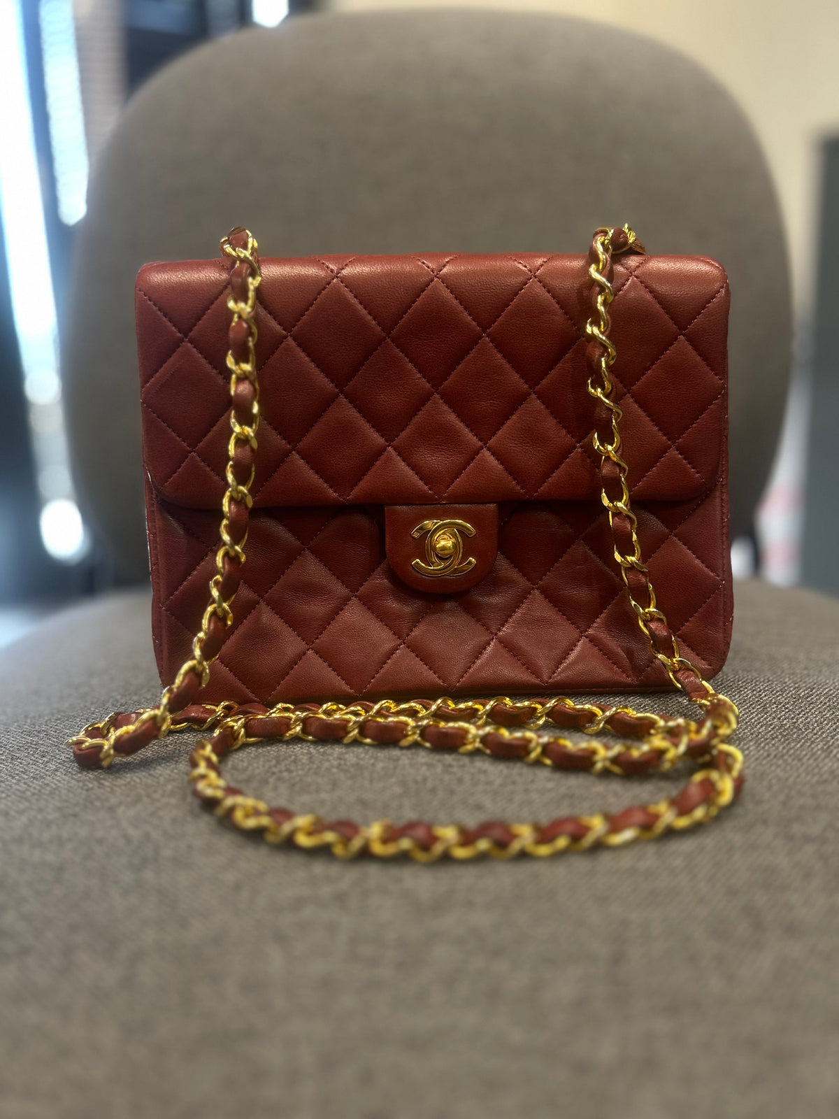 CHANEL Burgundy Quilted Leather Flap Bag with Gold-Tone Chain
