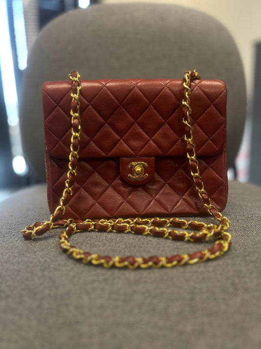 CHANEL Burgundy Quilted Leather Flap Bag with Gold-Tone Chain