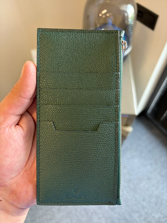 Rolex Green Leather Zip Card Holder Wallet