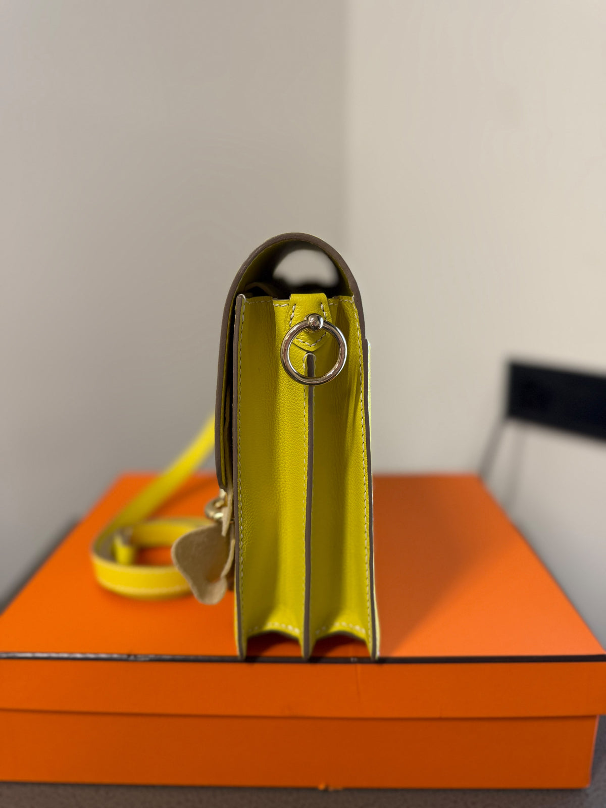 Hermès Yellow Leather Mini Crossbody Bag with Gold-Tone Hardware