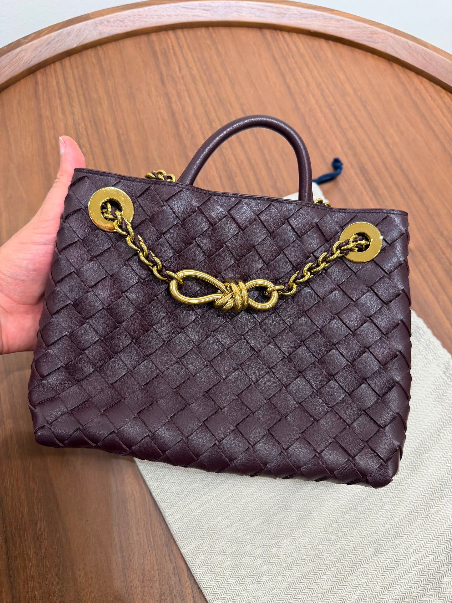 BOTTEGA VENETA Andiamo Small Dark Barolo Gold Top Handle Bag New