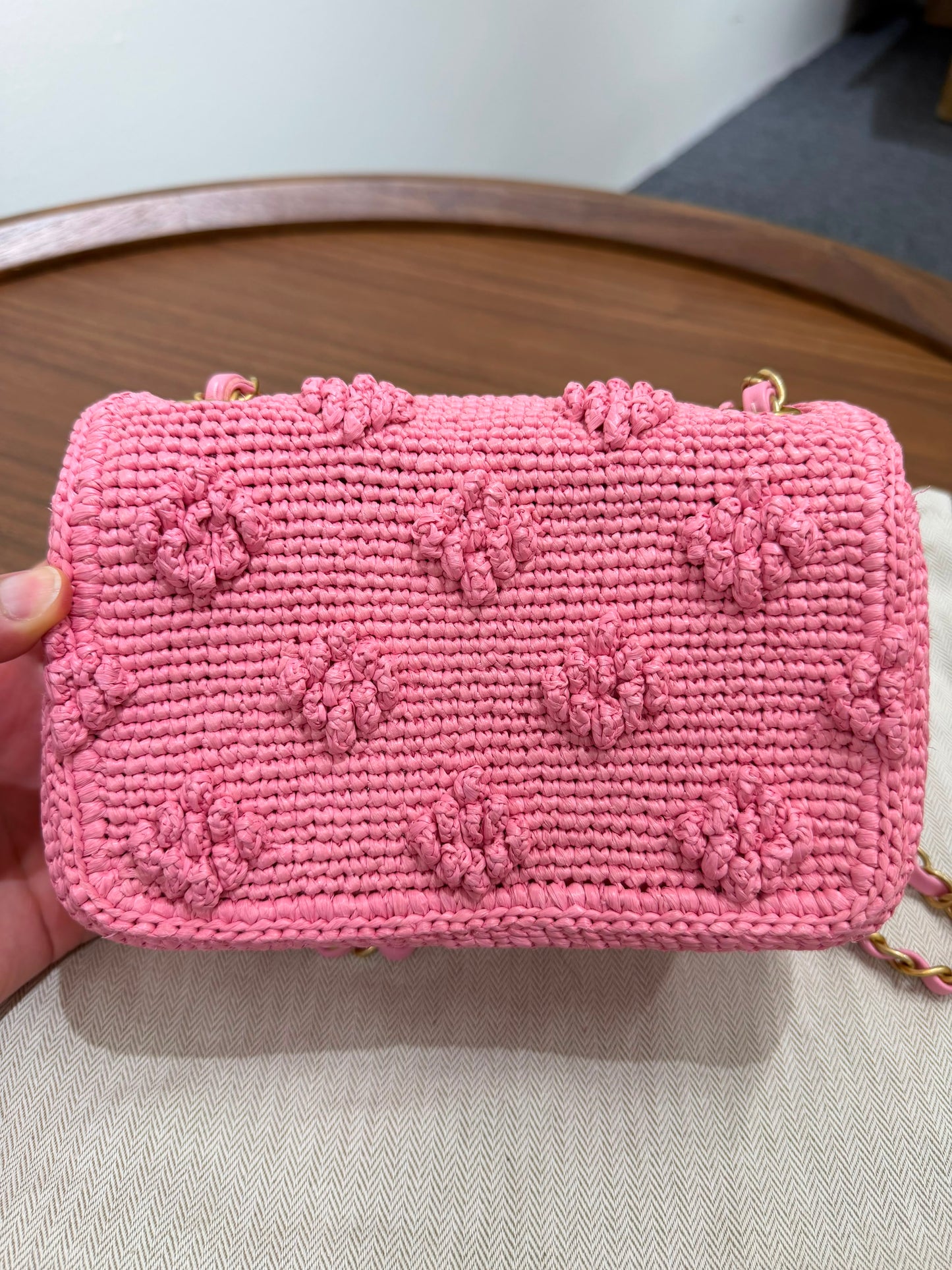 Chanel Raffia Small Dolce Raffia Flap Bag Pink