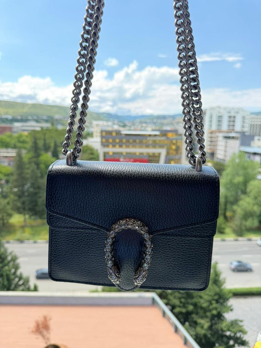 Gucci Mini Dionysus Shoulder Bag in Black Leather