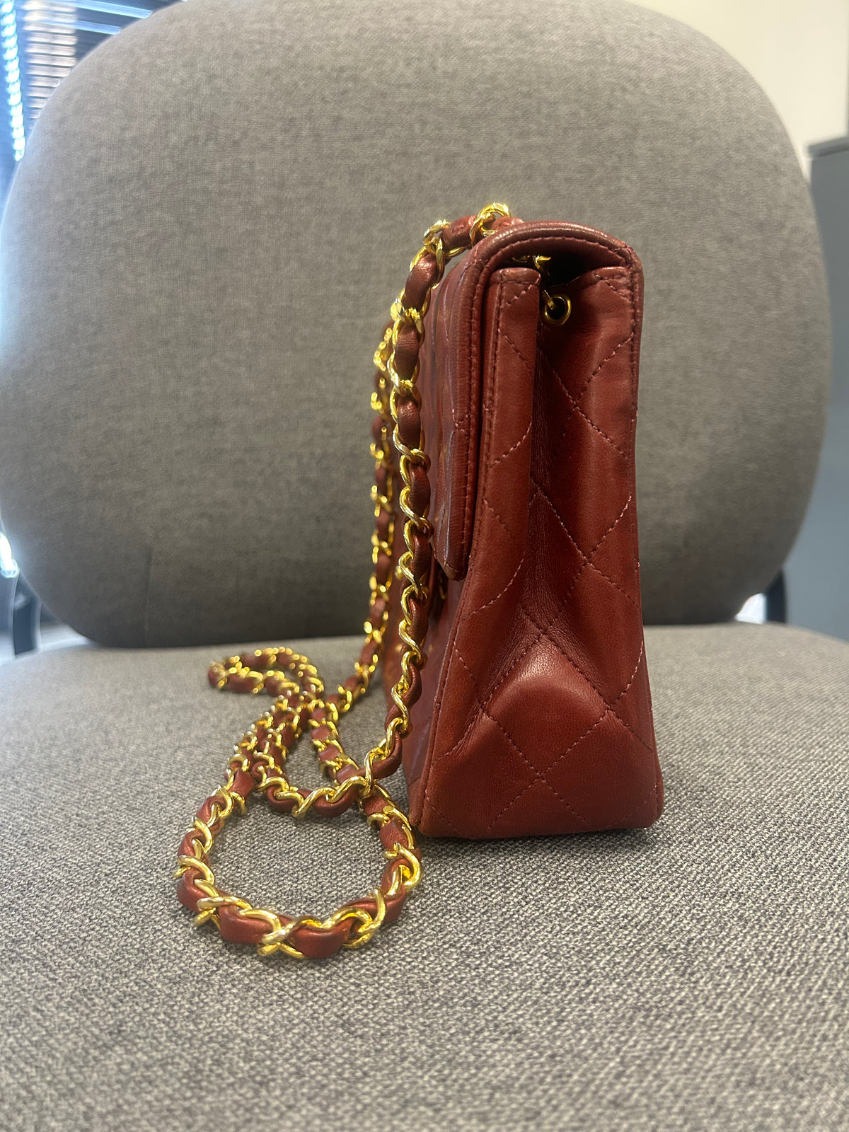CHANEL Burgundy Quilted Leather Flap Bag with Gold-Tone Chain