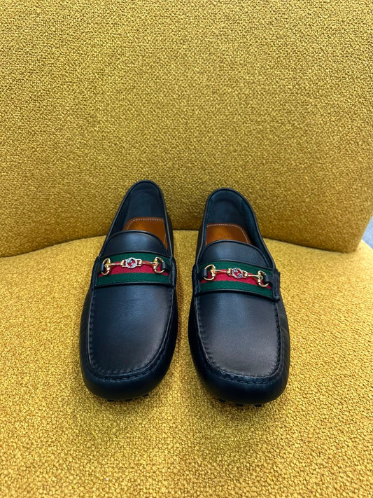 Gucci Black Web Driver Loafers 45 size