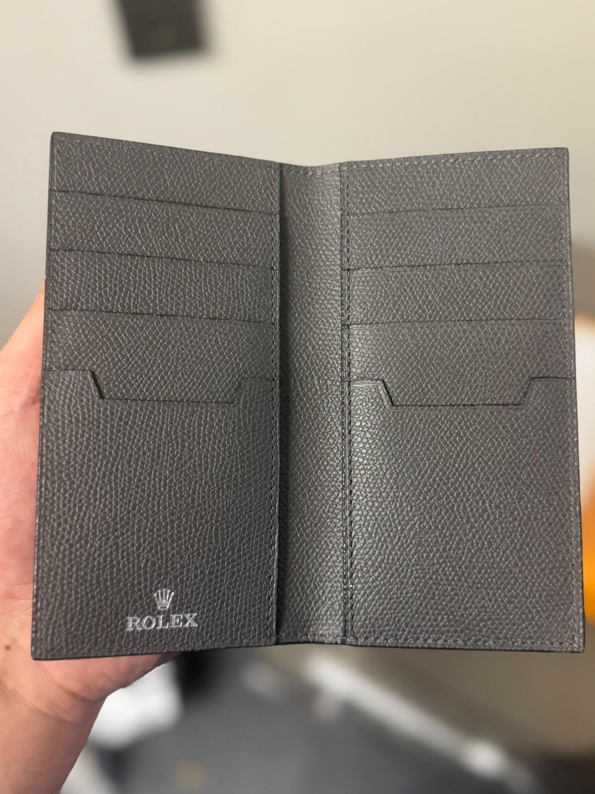 Rolex Grained Leather Long Wallet – Charcoal Grey