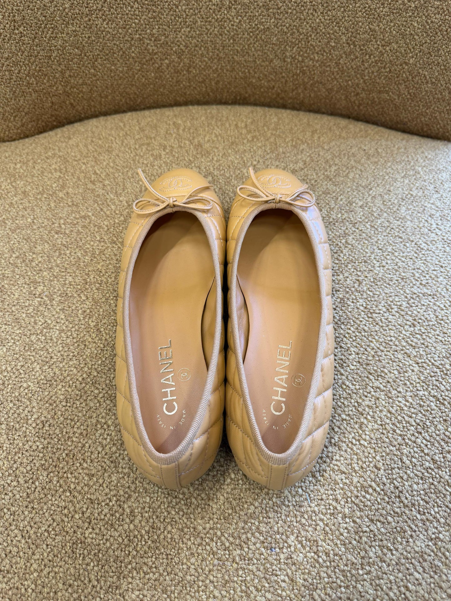 Chanel Lambskin Quilted CC Cap Toe Ballerina Flats