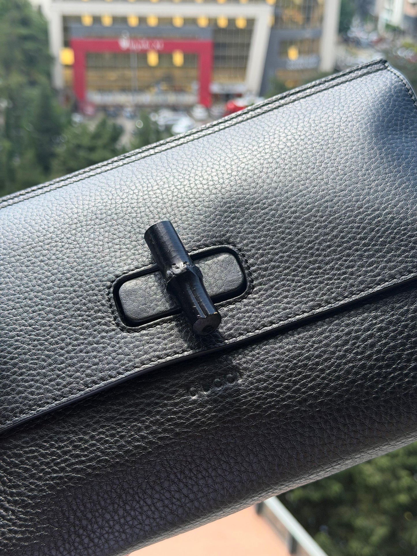 Gucci Unisex Pouch Clutch Black Bamboo Unused