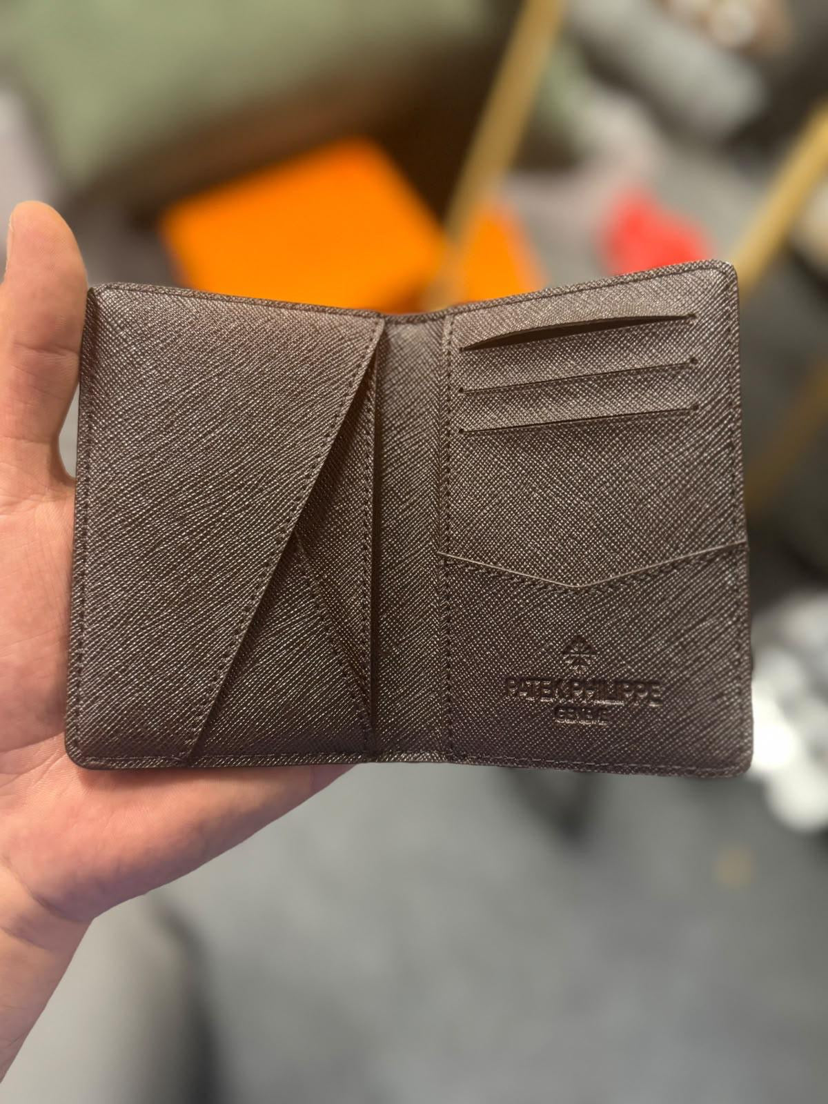 Patek Philippe Dark Brown Leather Bifold Card Wallet