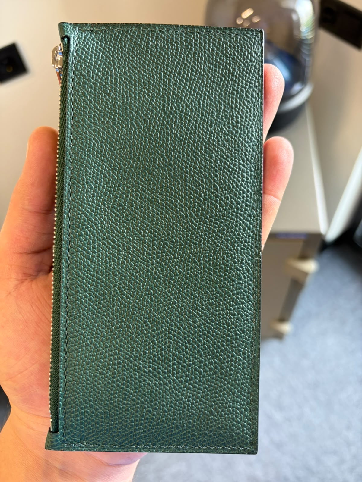 Rolex Green Leather Zip Card Holder Wallet