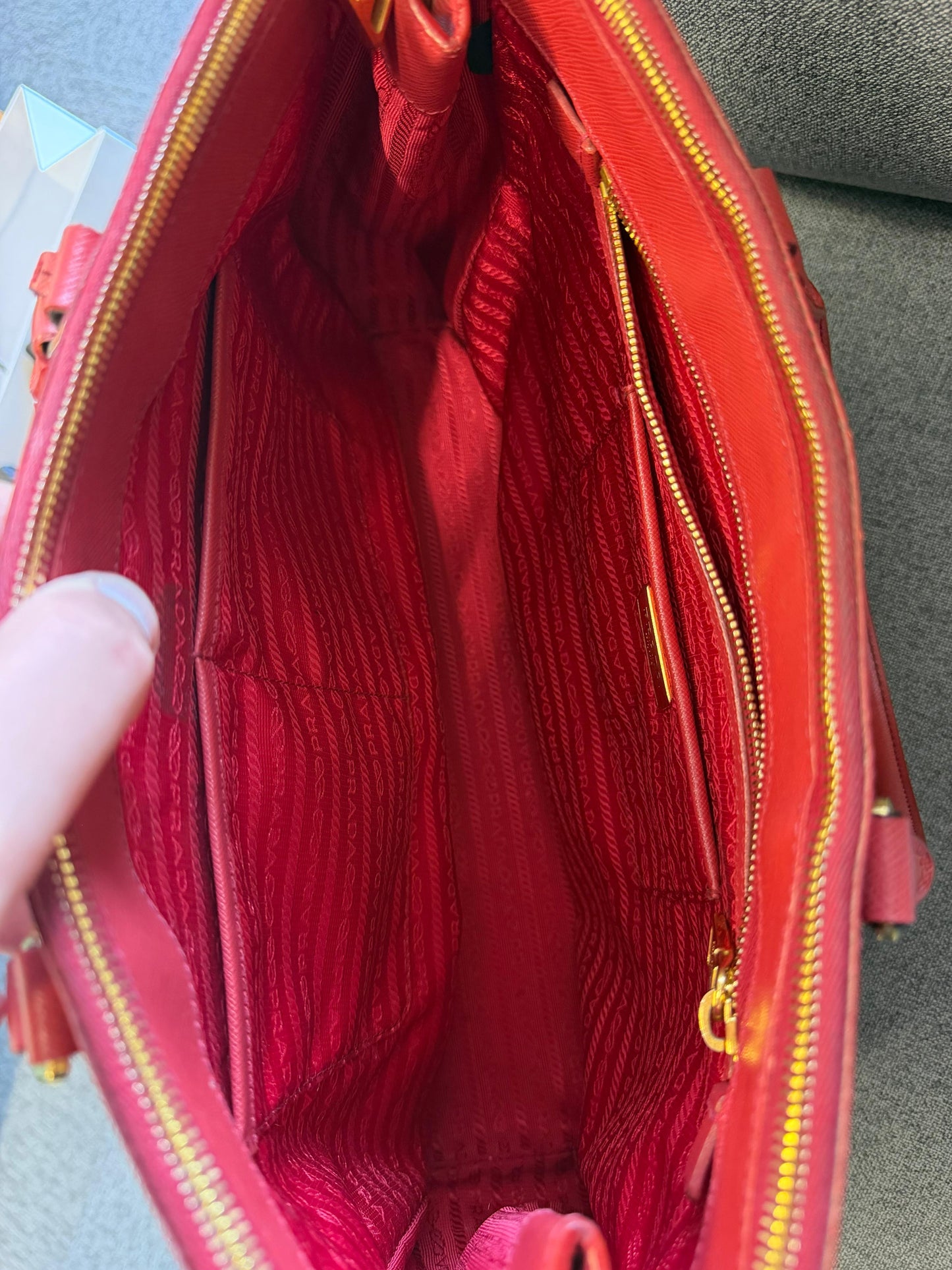 Prada Red Saffiano Leather Galleria Tote Bag