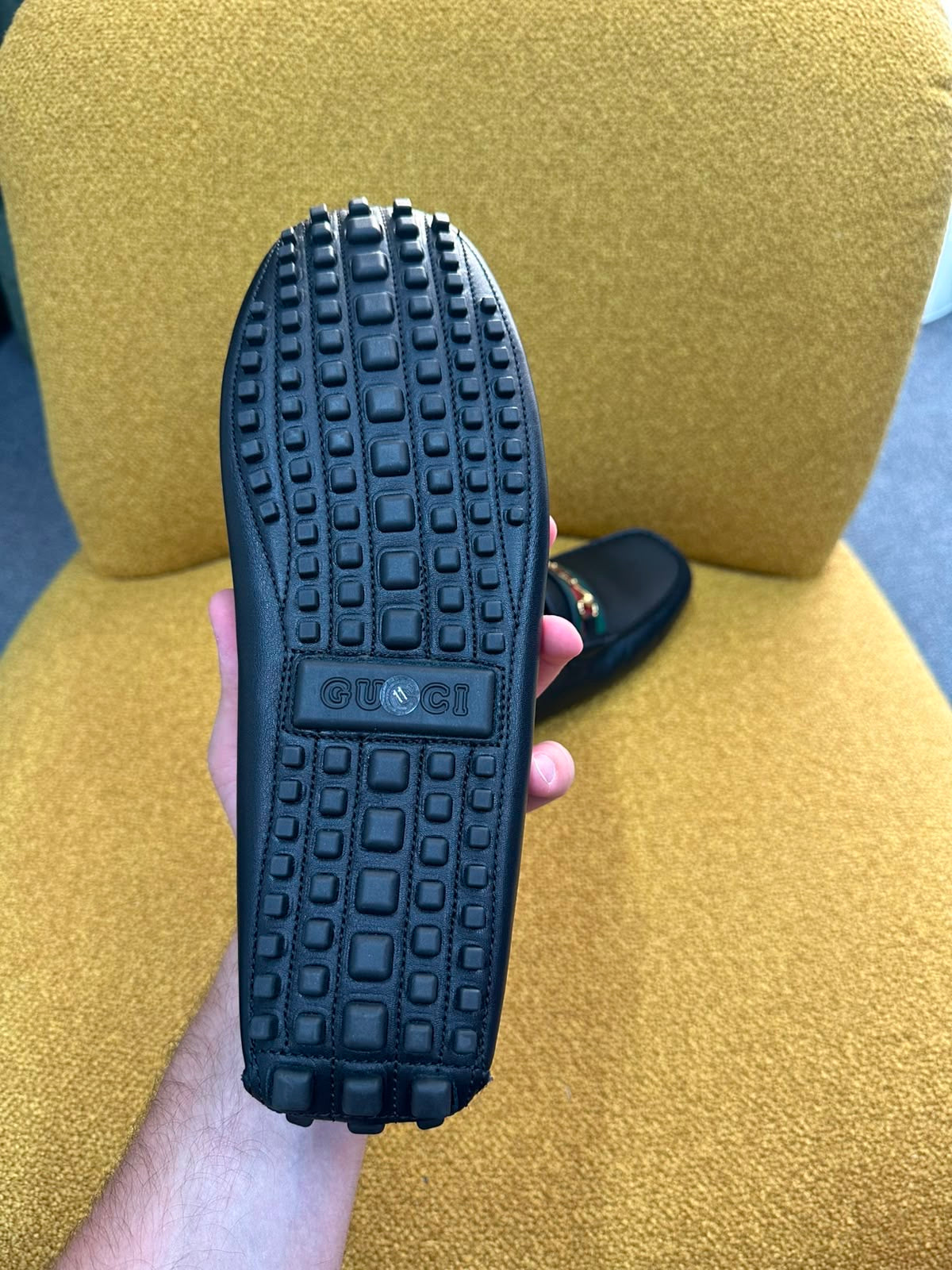 Gucci Black Web Driver Loafers 45 size