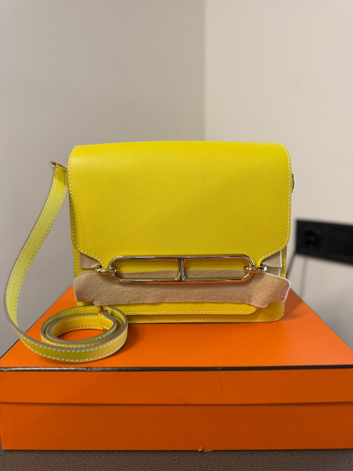 Hermès Yellow Leather Mini Crossbody Bag with Gold-Tone Hardware