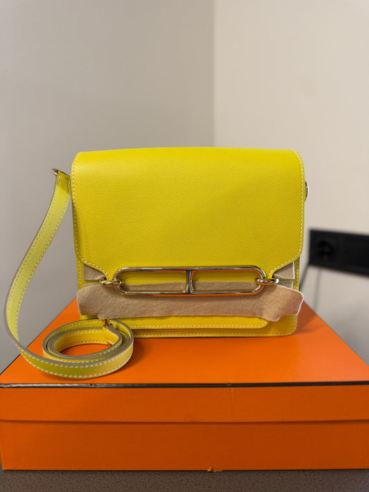 Hermès Yellow Leather Mini Crossbody Bag with Gold-Tone Hardware