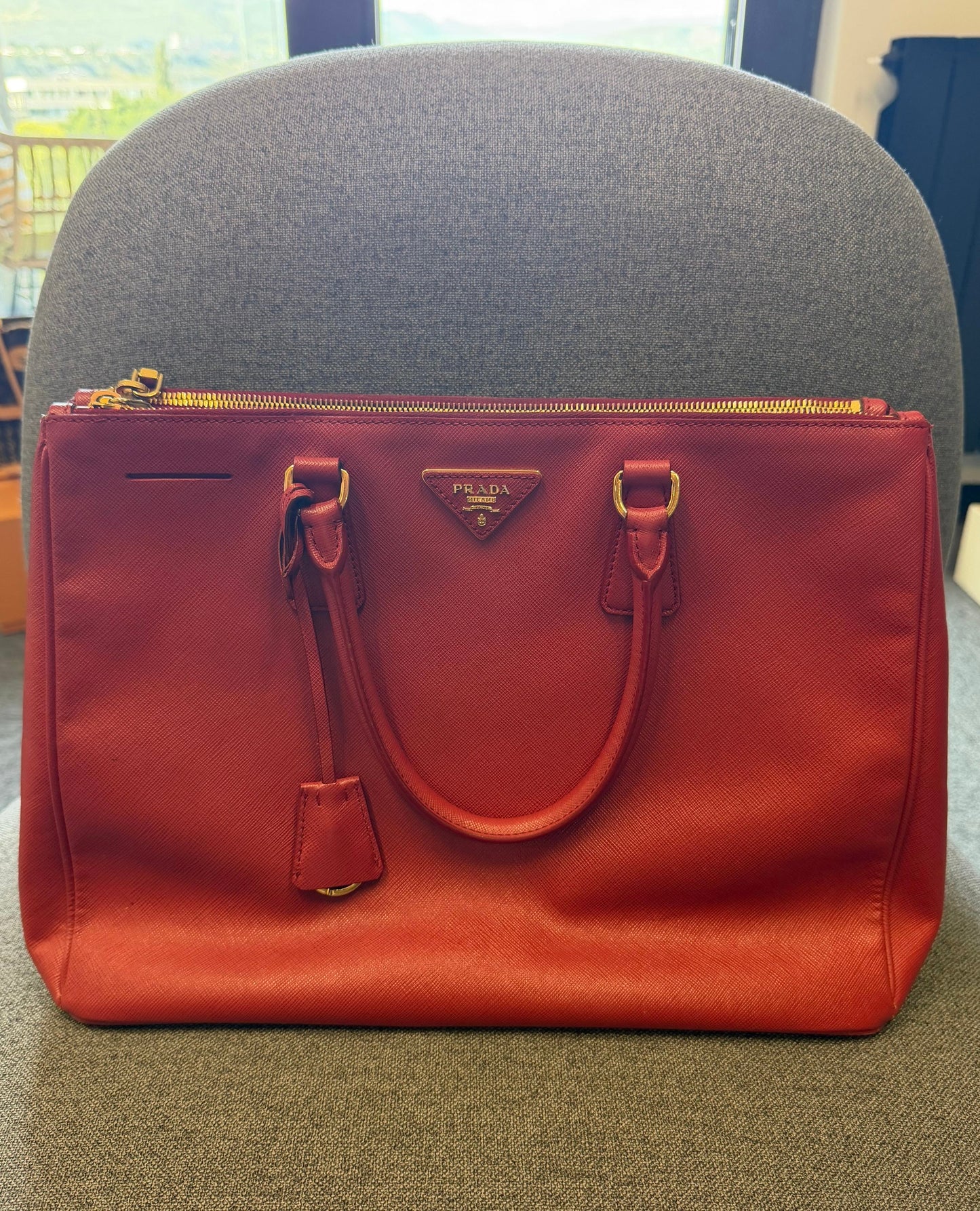 Prada Red Saffiano Leather Galleria Tote Bag