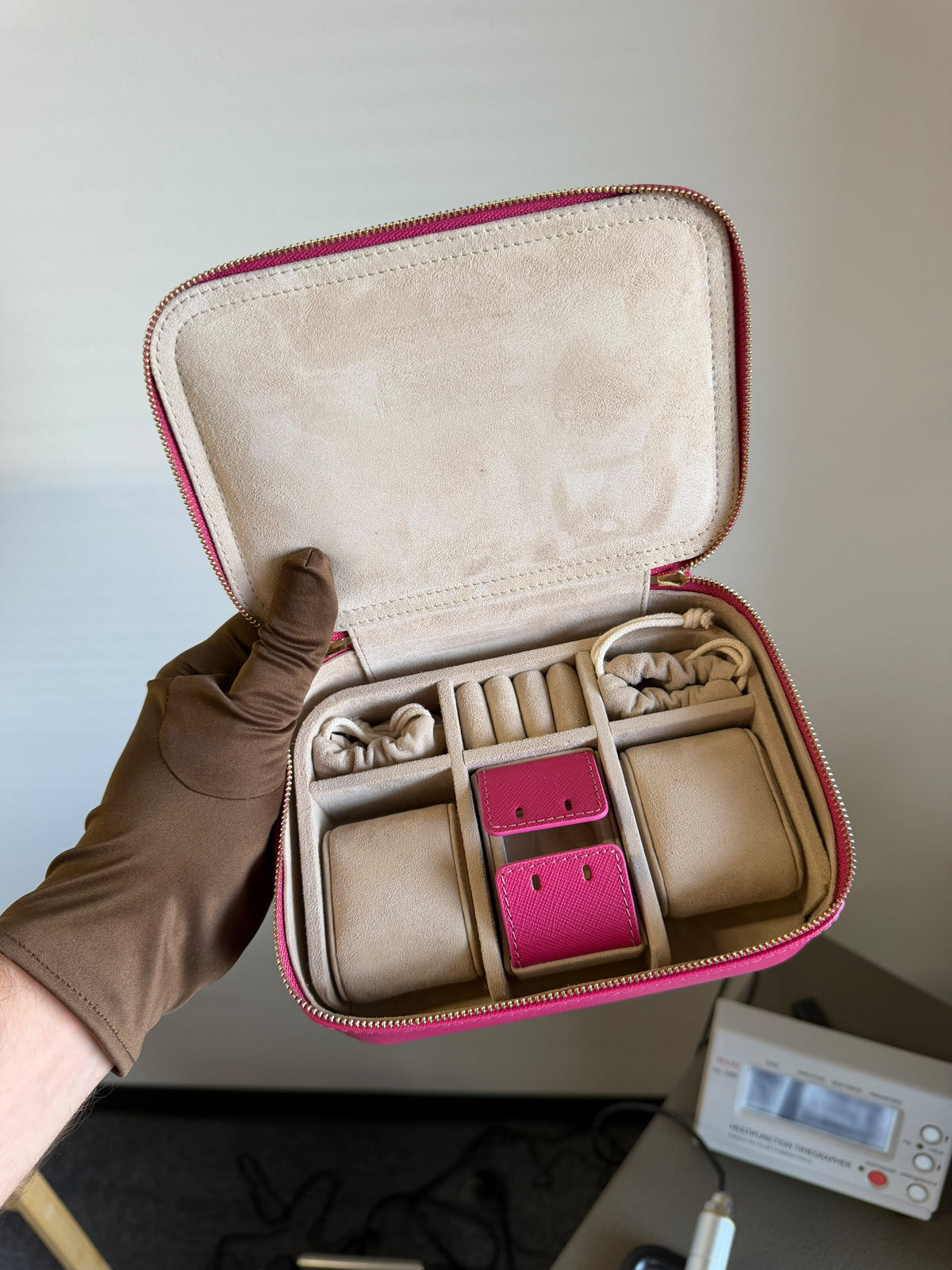 Patek Philippe Fuchsia Pink Leather Travel Jewelry Box