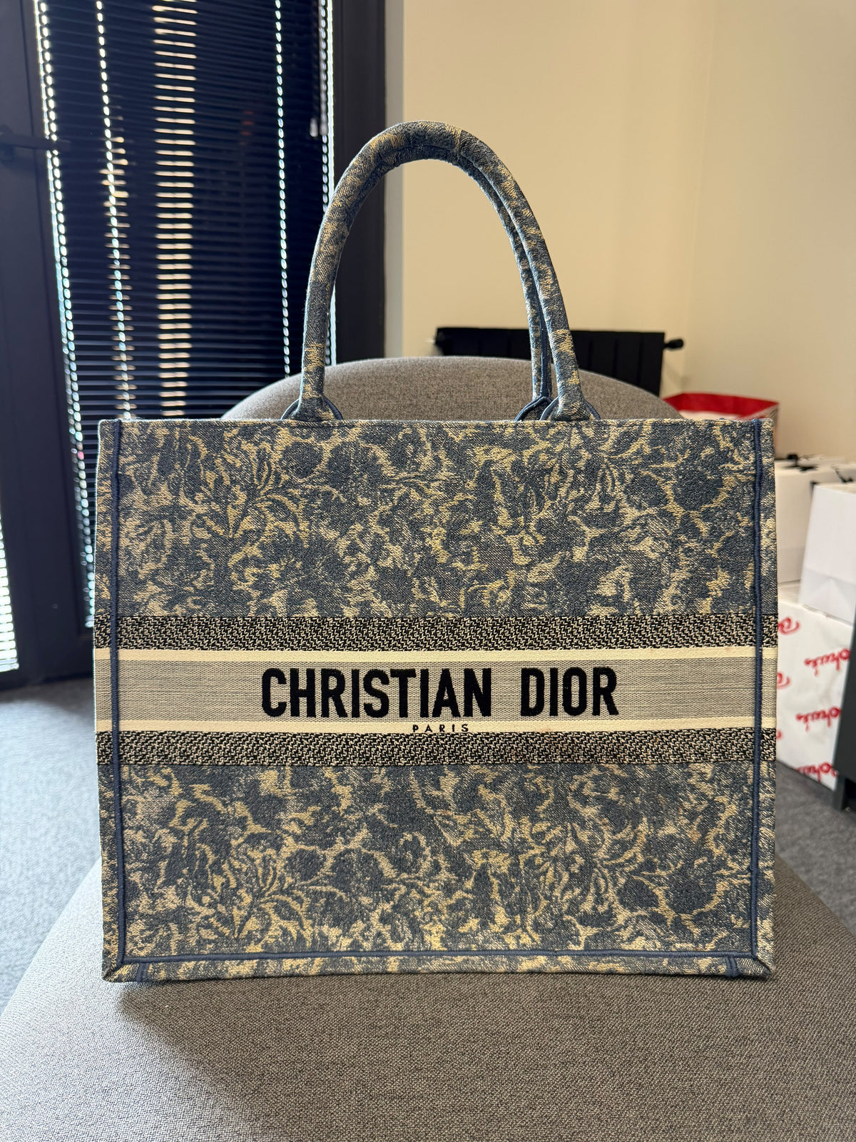 Christian Dior Book Tote – Blue & Beige Embroidered Canvas