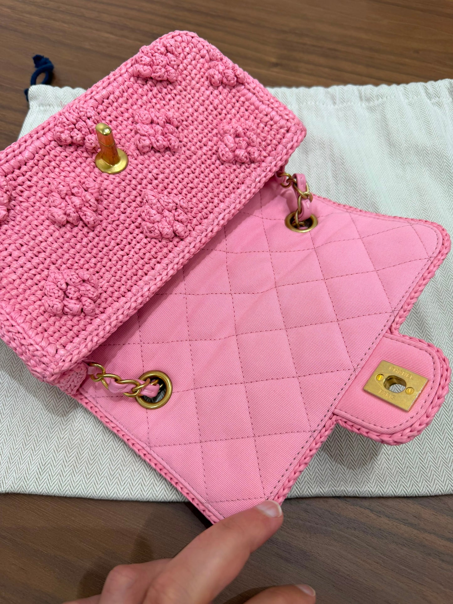 Chanel Raffia Small Dolce Raffia Flap Bag Pink
