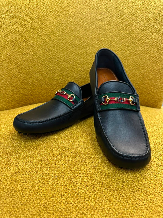 Gucci Black Web Driver Loafers 45 size