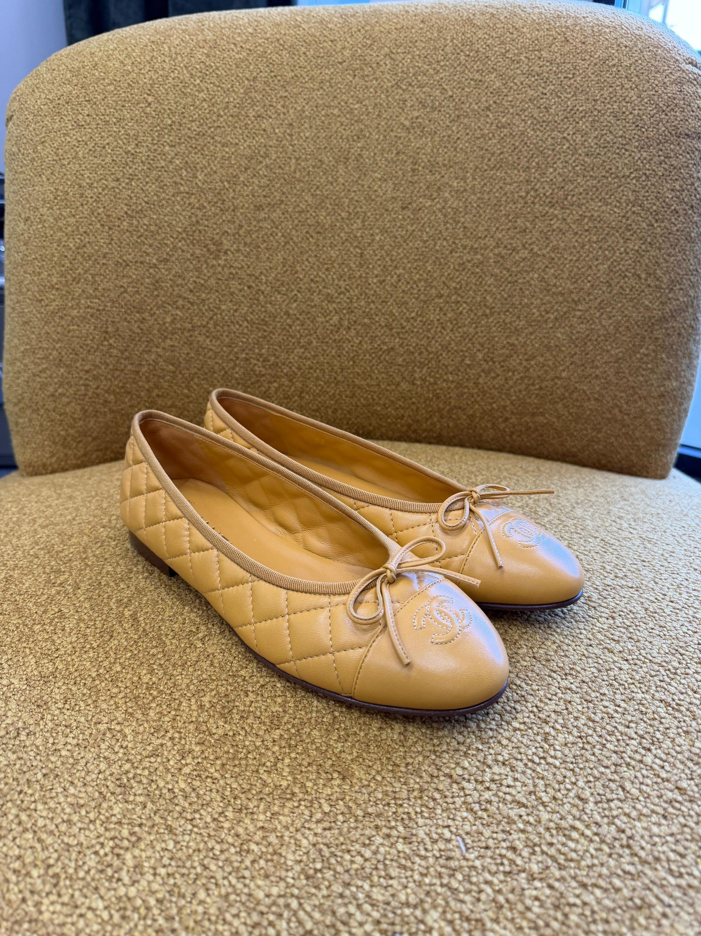 Chanel Lambskin Quilted CC Cap Toe Ballerina Flats