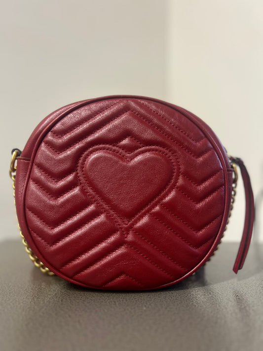 Gucci GG Marmont Red Matelassé Leather Round Mini Crossbody Bag