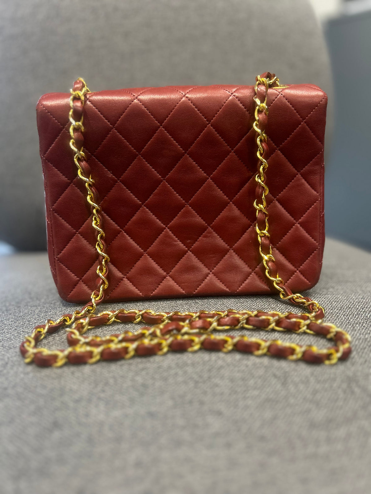 CHANEL Burgundy Quilted Leather Flap Bag with Gold-Tone Chain