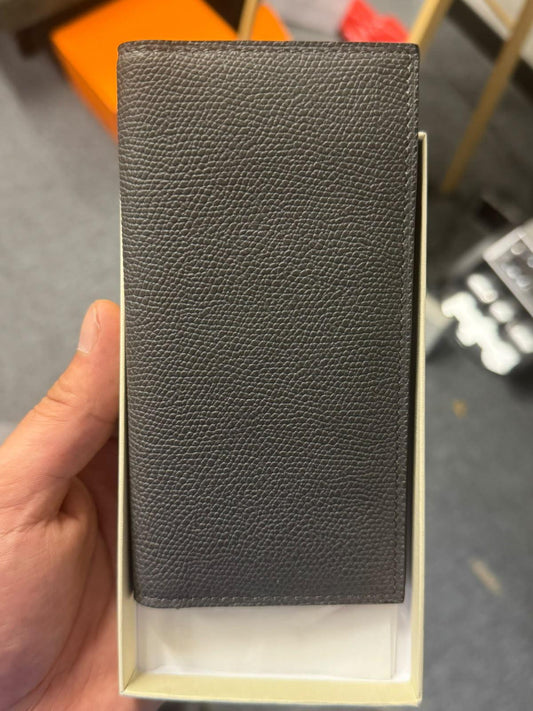 Rolex Grained Leather Long Wallet – Charcoal Grey