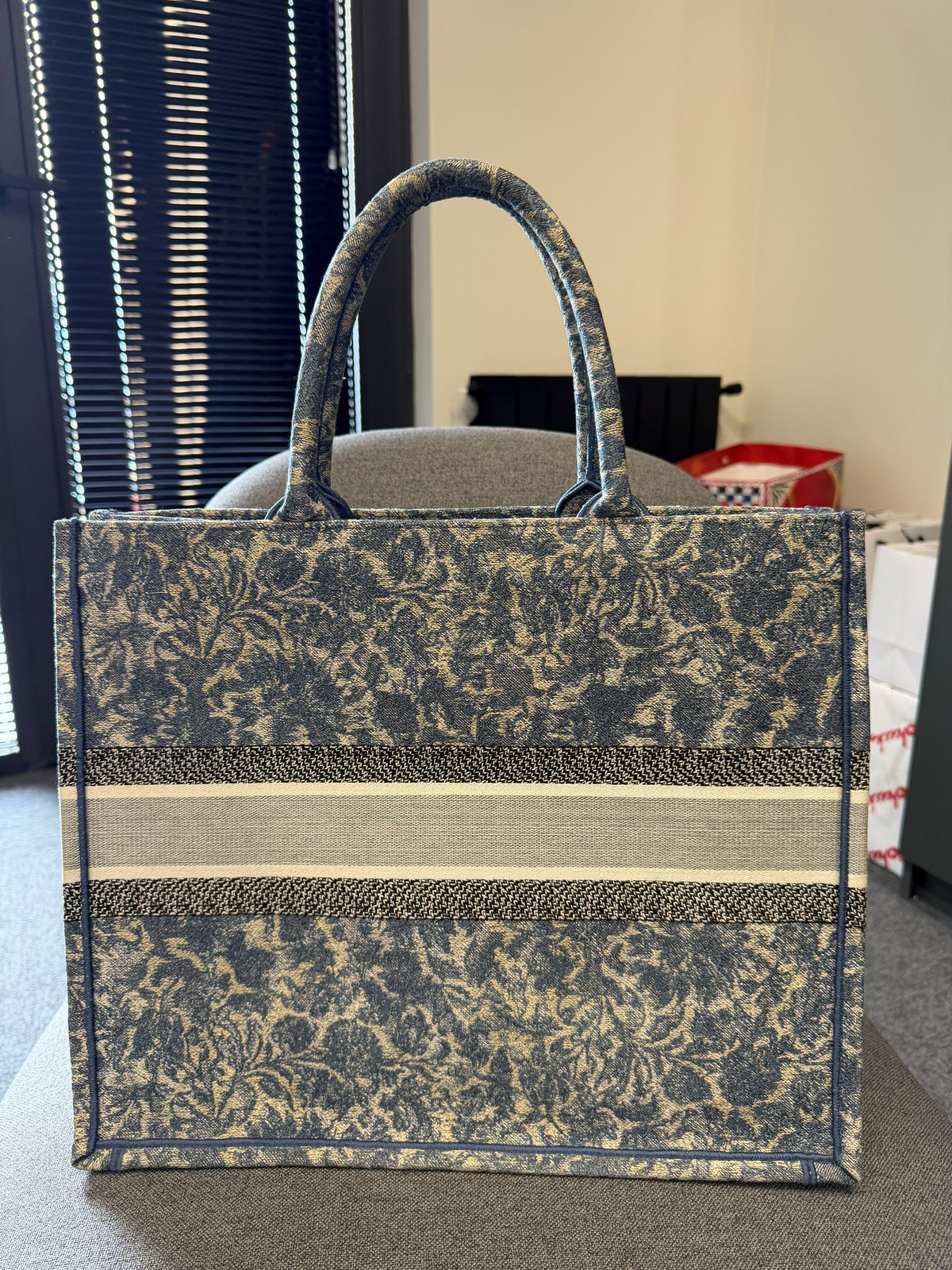Christian Dior Book Tote – Blue & Beige Embroidered Canvas