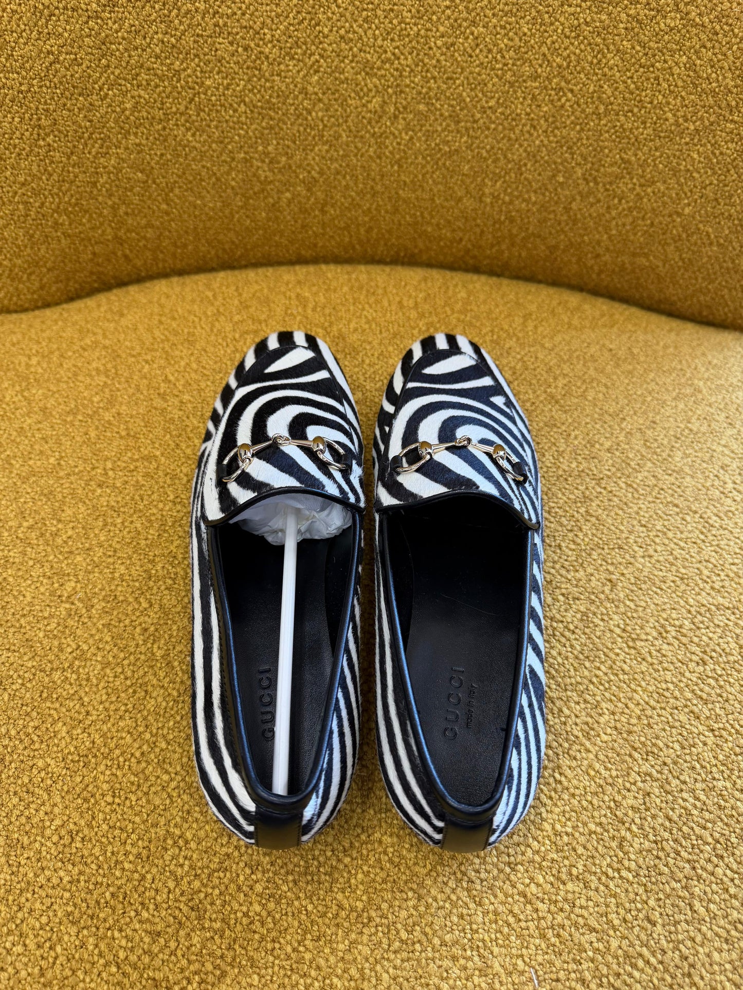 Gucci Pony Hair Zebra Print Womens Horsebit Moccasin Loafers