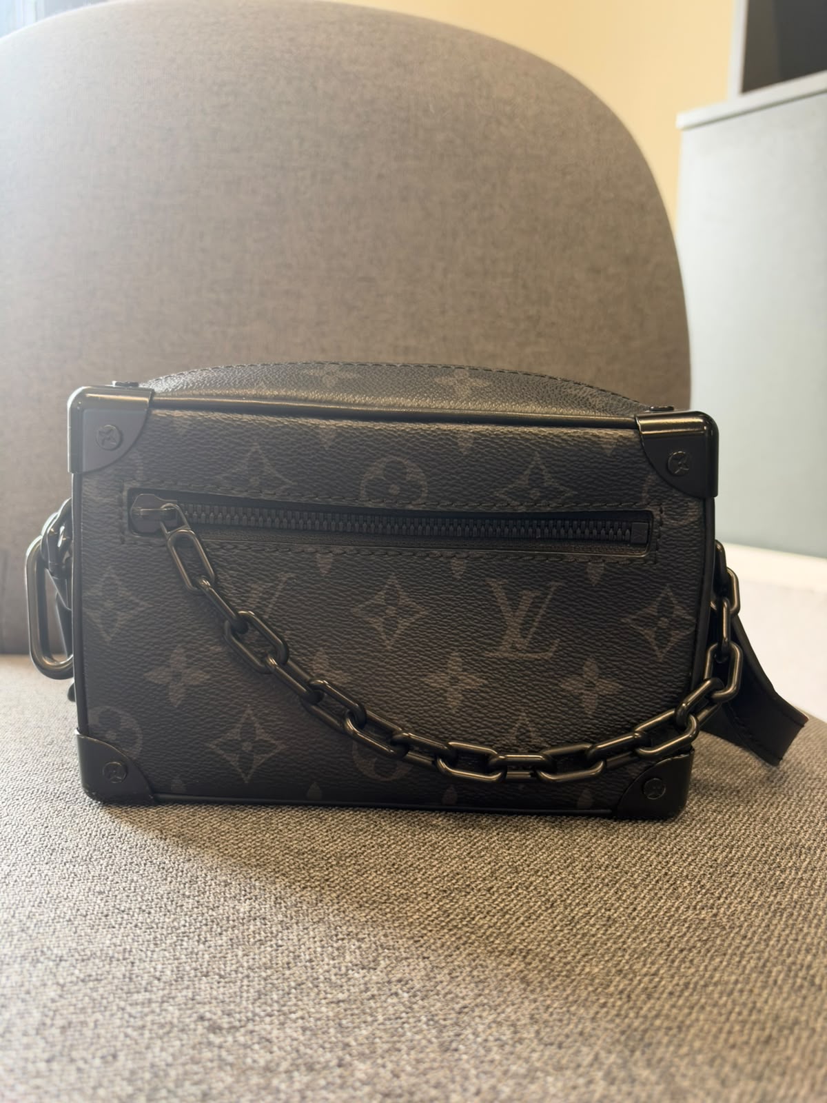 Louis Vuitton Monogram Eclipse Mini Trunk Crossbody Bag with Black Chain