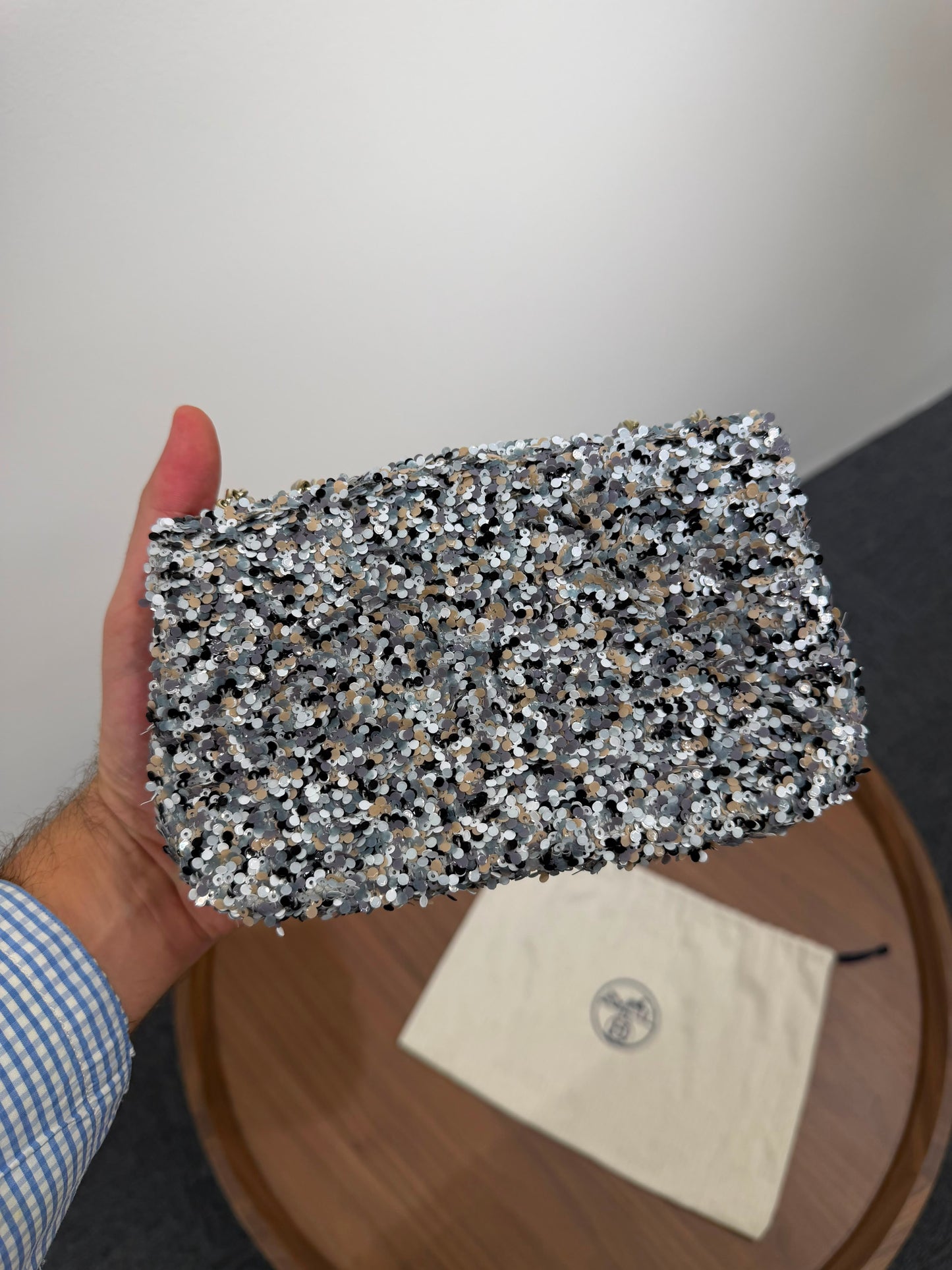 Chanel Sequin Mini Flap Gray Black White Pearly White