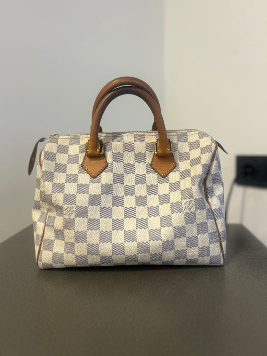 Louis Vuitton Speedy 25 Damier Azur Canvas Handbag  Pre-Owned