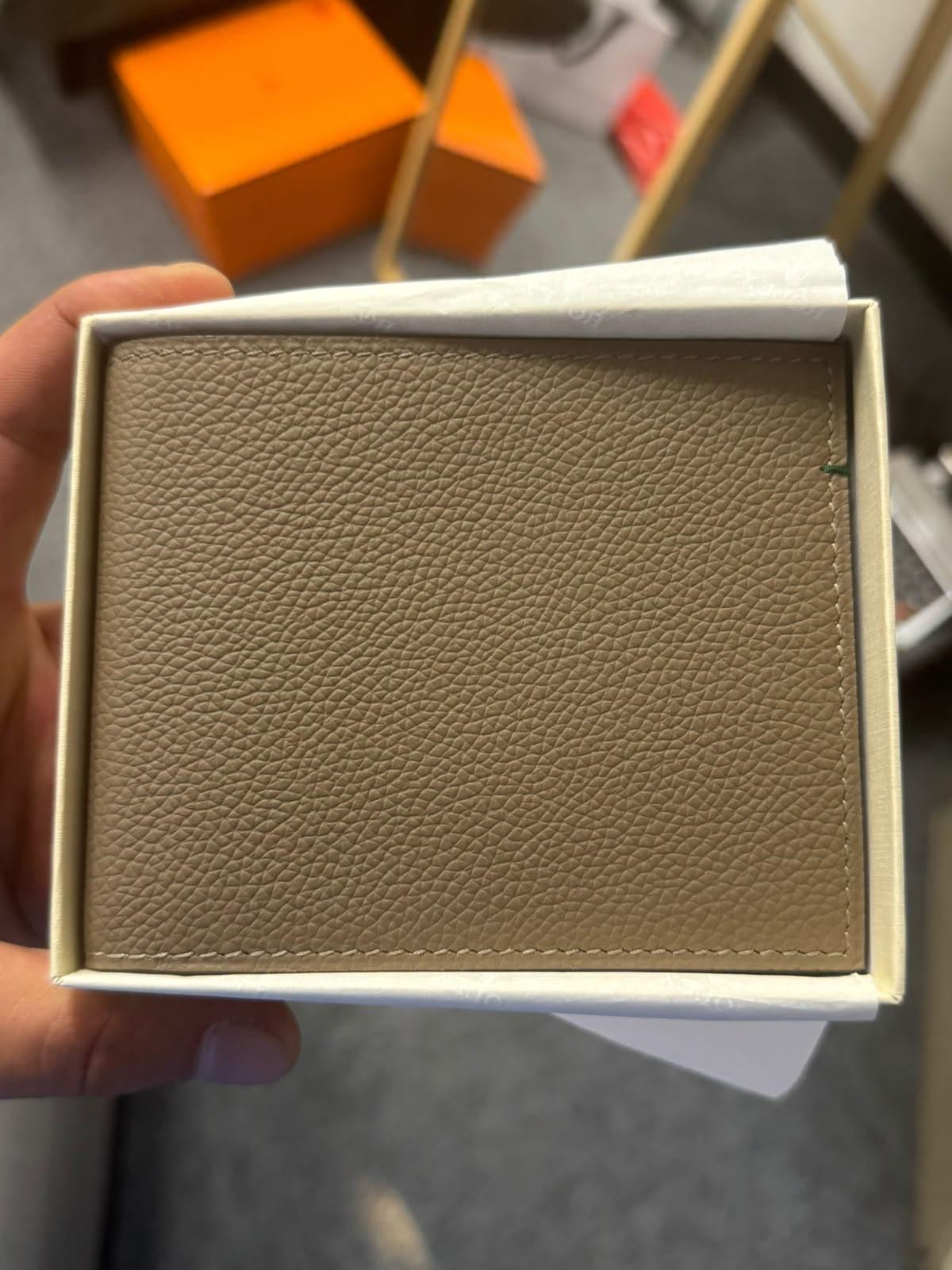 Rolex Grained Leather Bifold Wallet – Taupe Beige