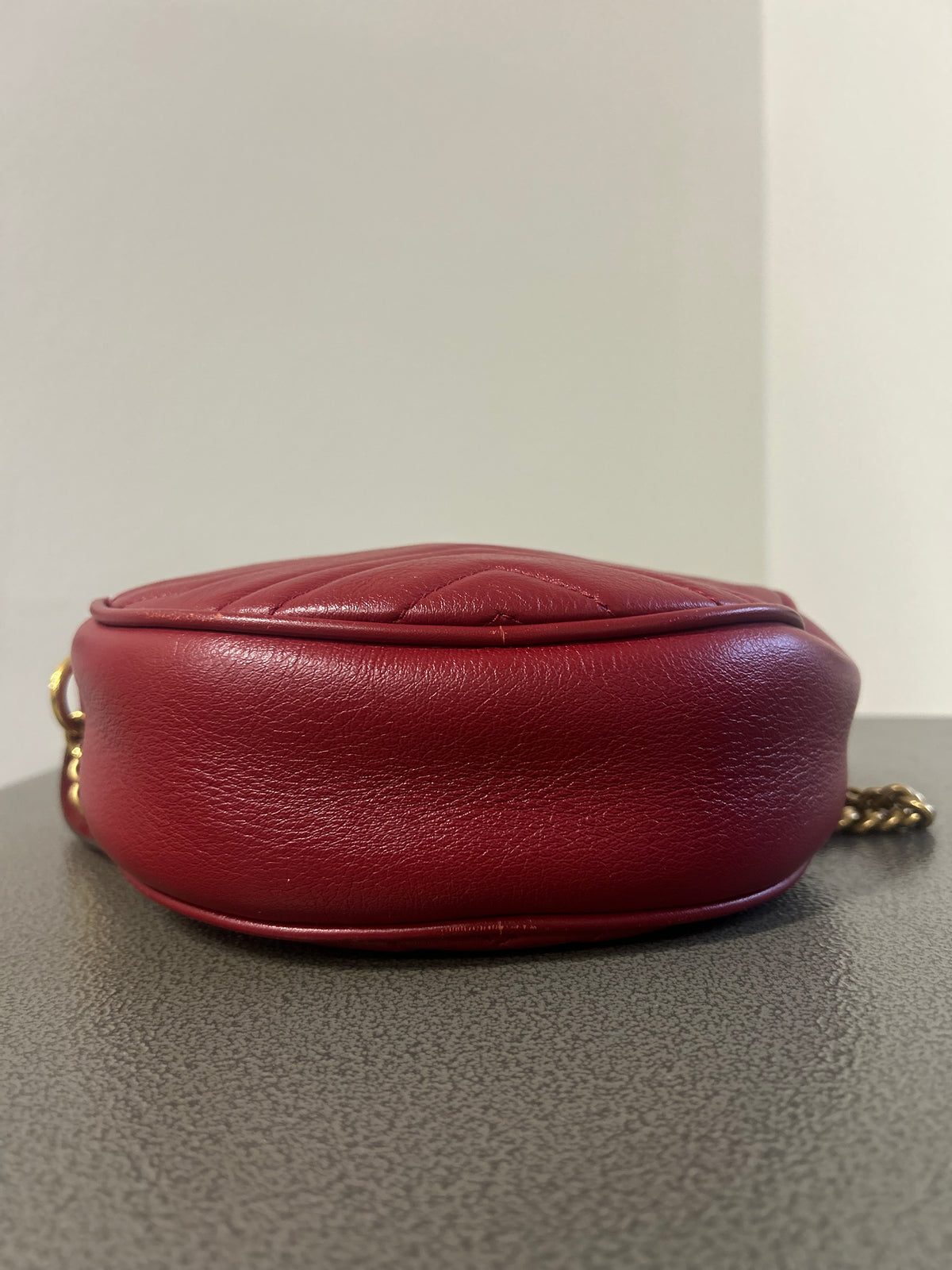 Gucci GG Marmont Red Matelassé Leather Round Mini Crossbody Bag