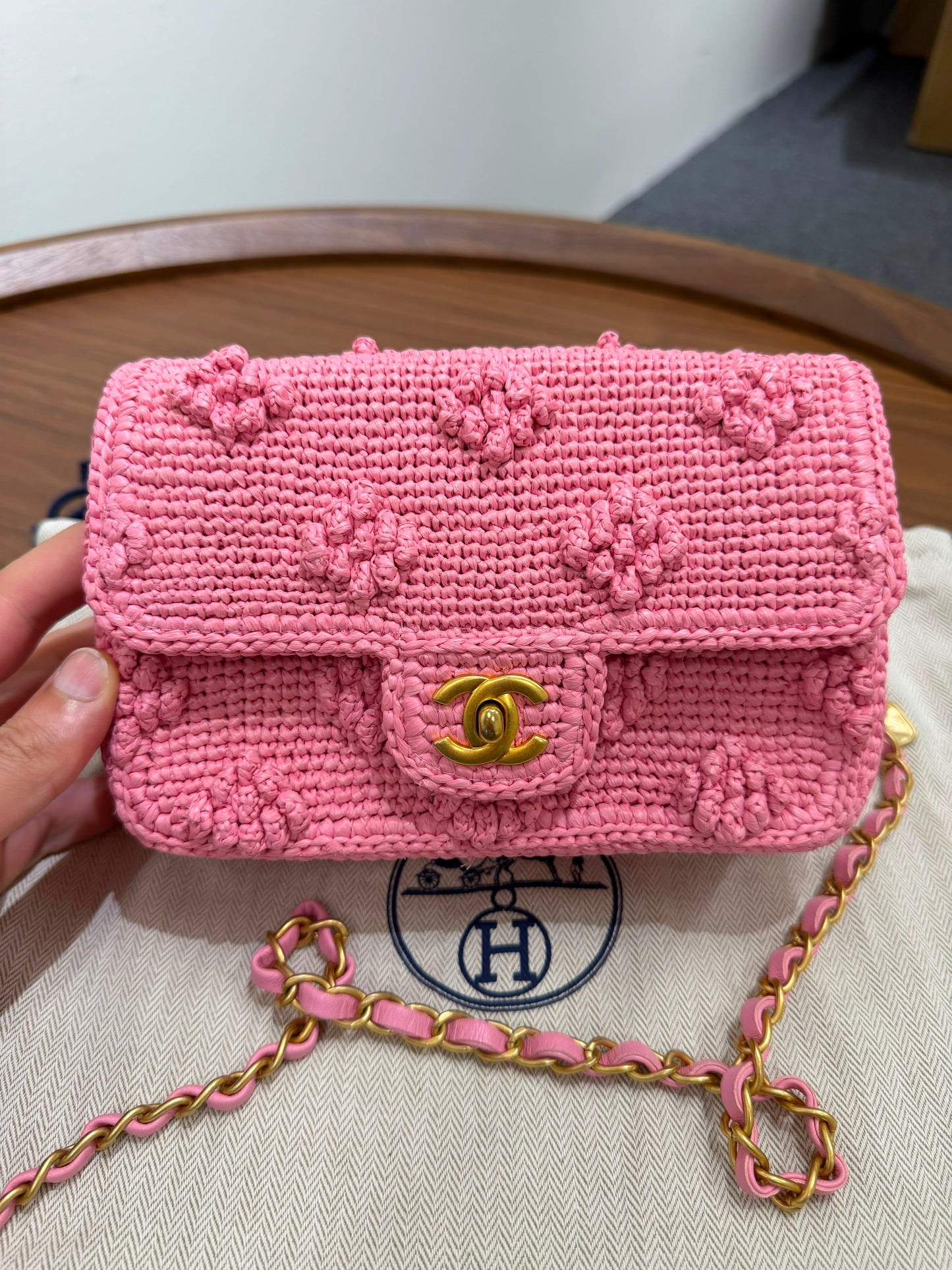 Chanel Raffia Small Dolce Raffia Flap Bag Pink
