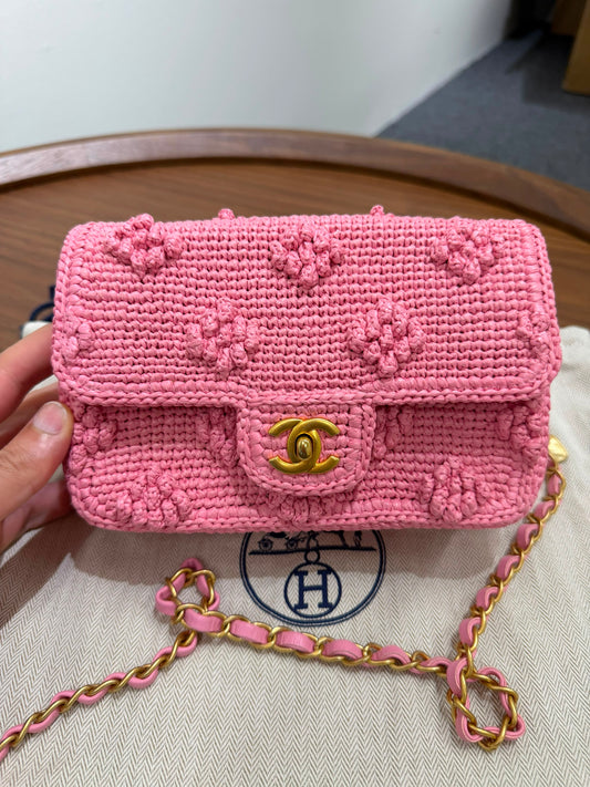 Chanel Raffia Small Dolce Raffia Flap Bag Pink