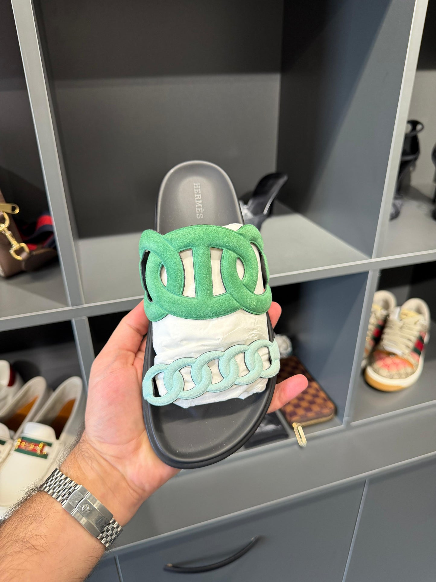 Hermès  Sandals – Green/Black – EU Size 38