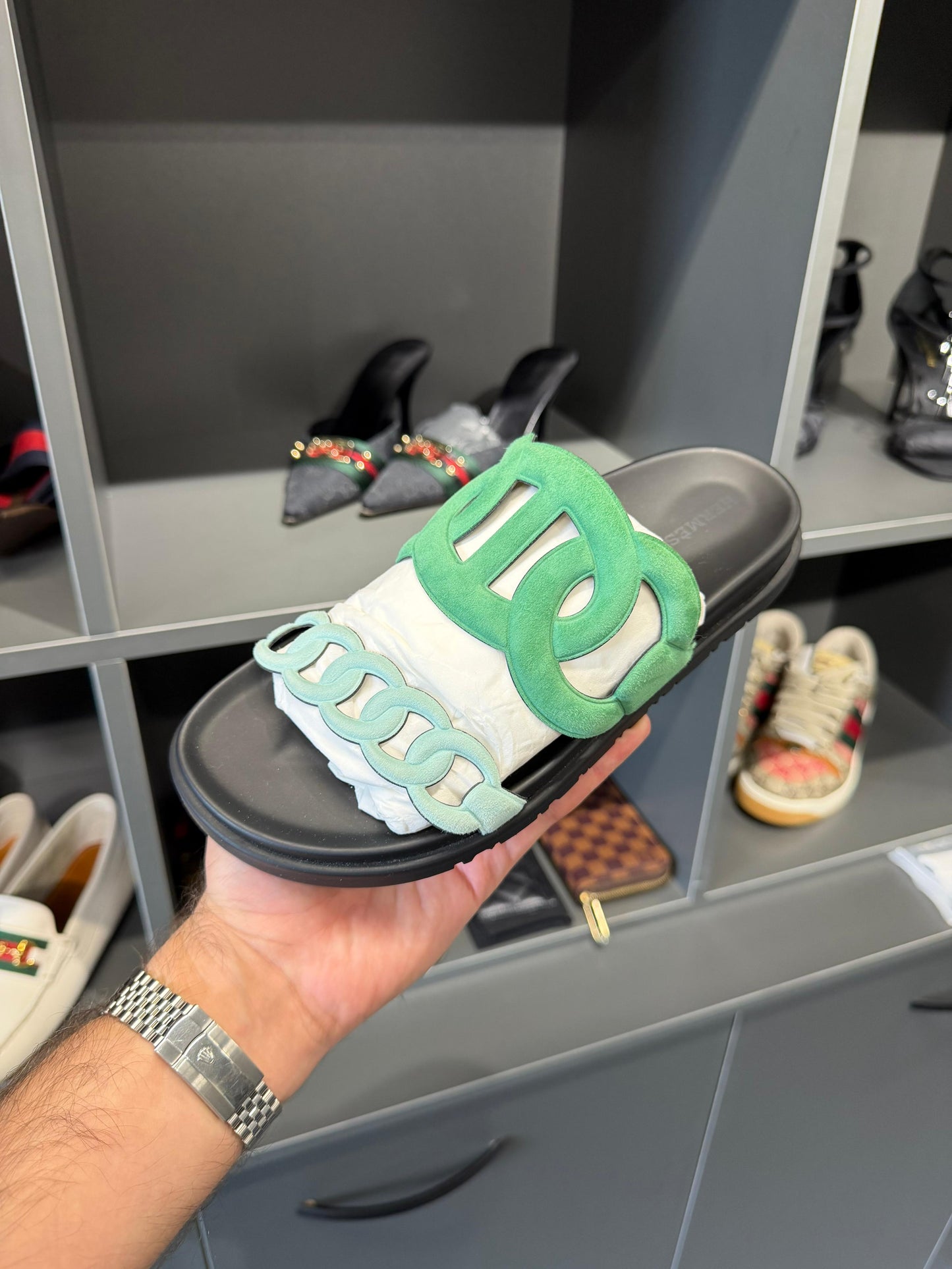 Hermès  Sandals – Green/Black – EU Size 38