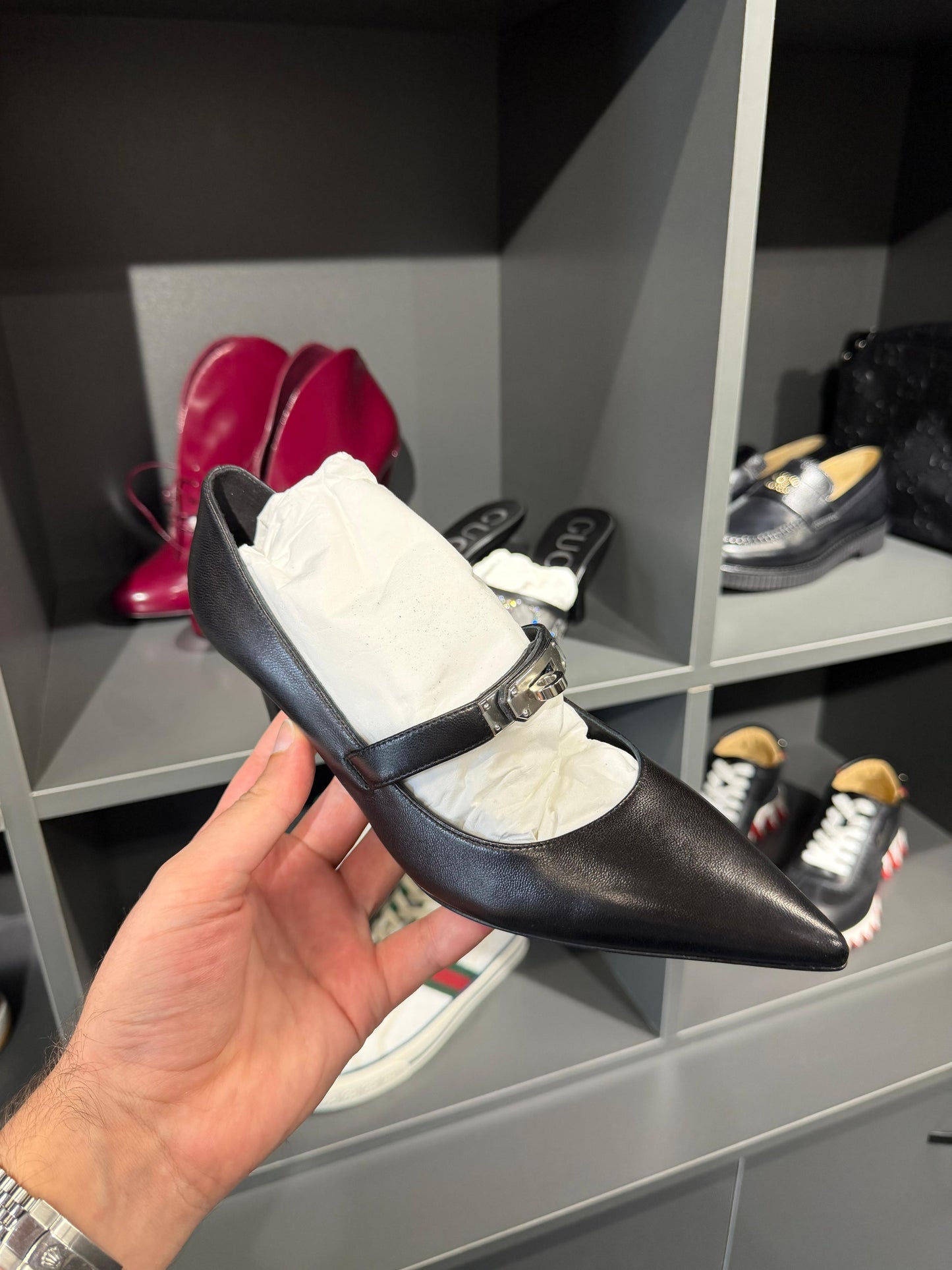 Hermès Black Leather Mary Jane Pumps – EU Size 38