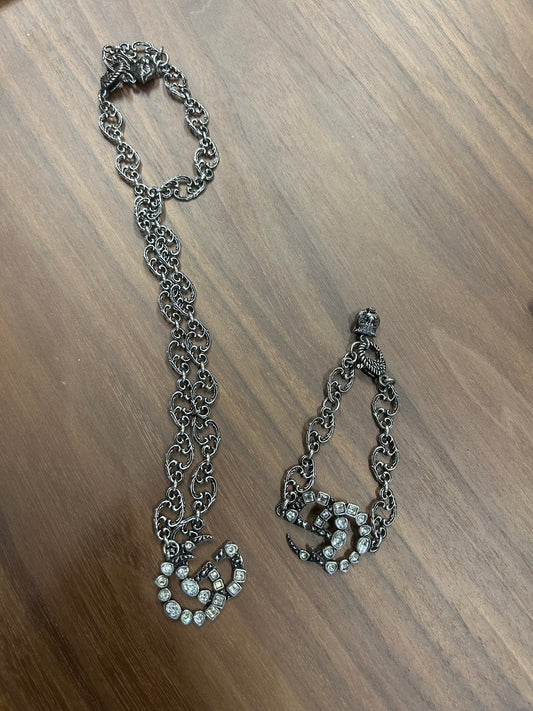 Gucci Silver-Tone GG Necklace & Bracelet Set with  Crystals