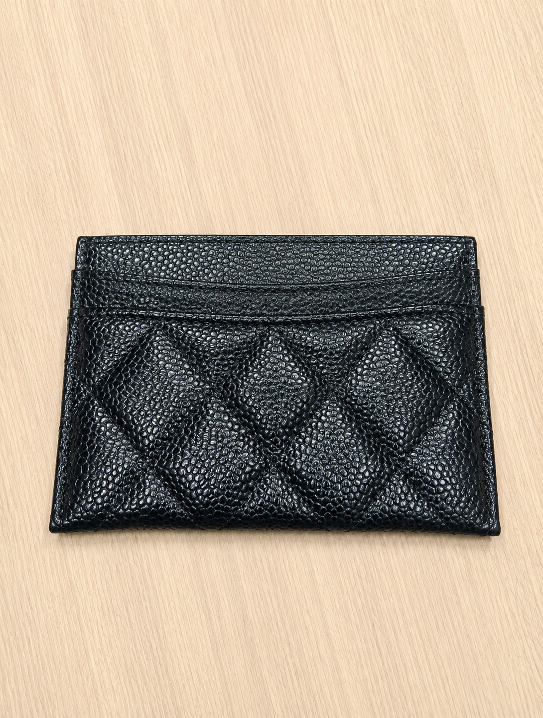 Chanel Black Caviar Quilted Leather Card Holder with Silver-Tone CC Logo