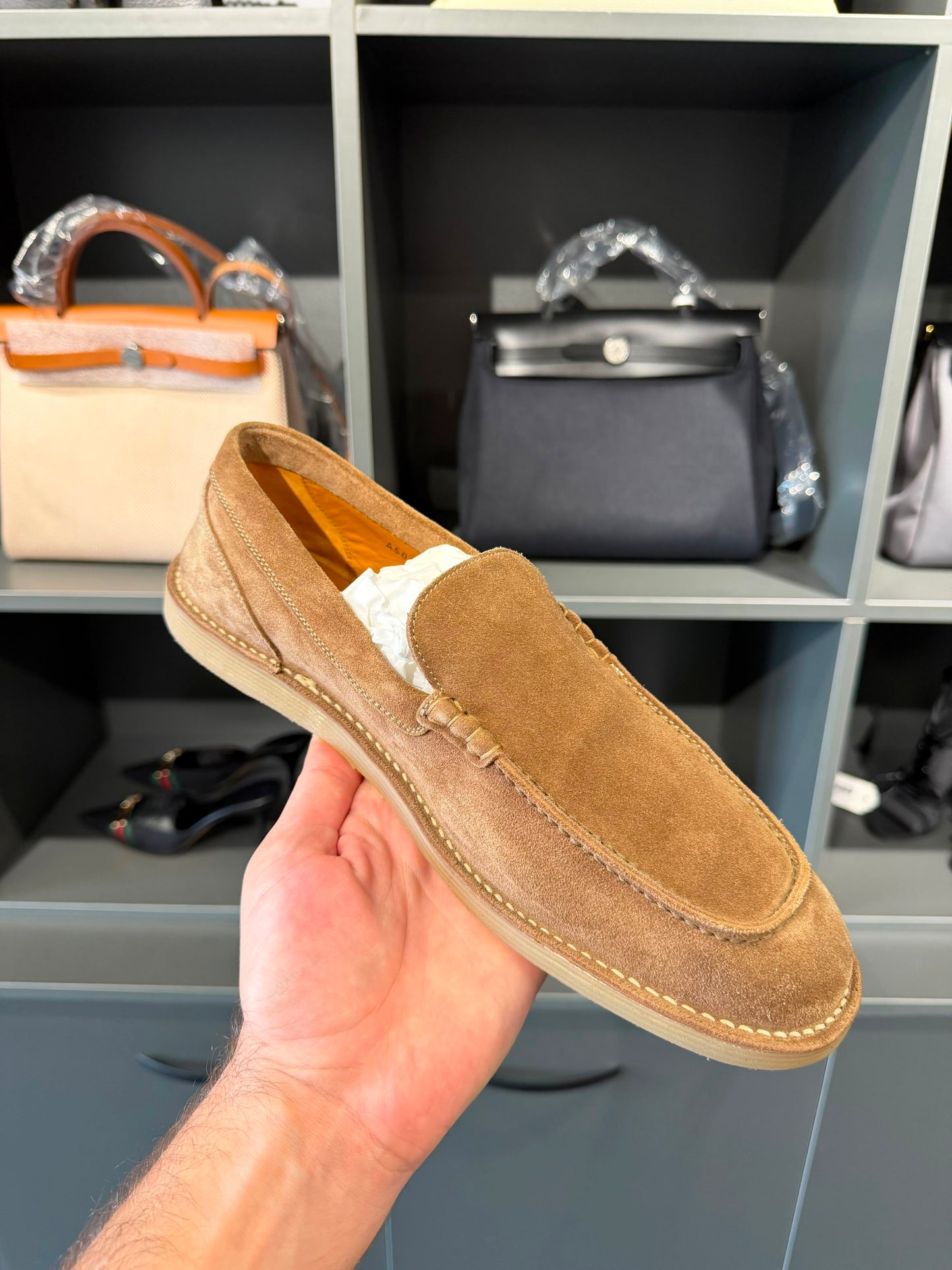 Bottega Veneta Men’s Suede Loafers In Brown. Size Eu 45