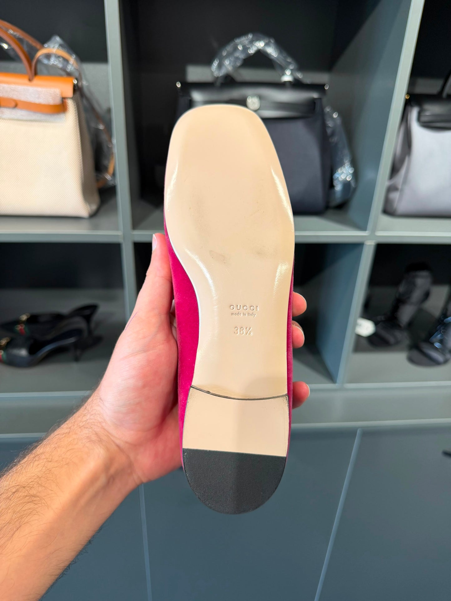 Gucci Pink Velvet G Frame Crystal Women’s Flats. Size Eu 38,5