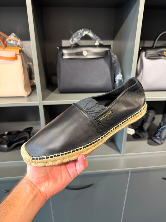 Saint Laurent Black Leather Espadrilles. Size Eu 45