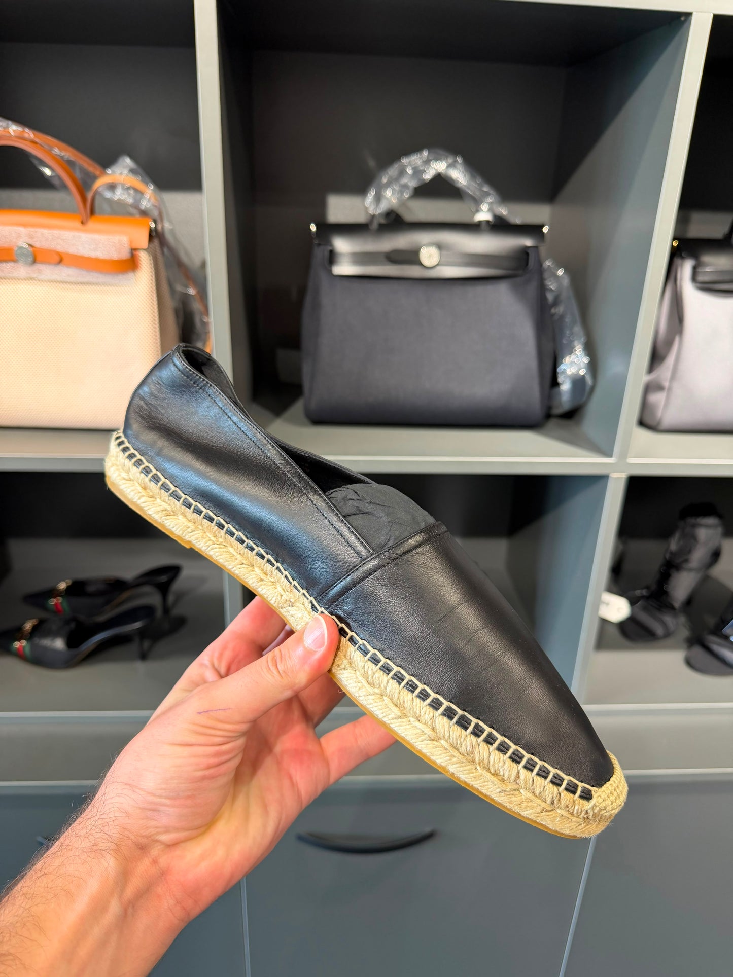 Saint Laurent Black Leather Espadrilles. Size Eu 45