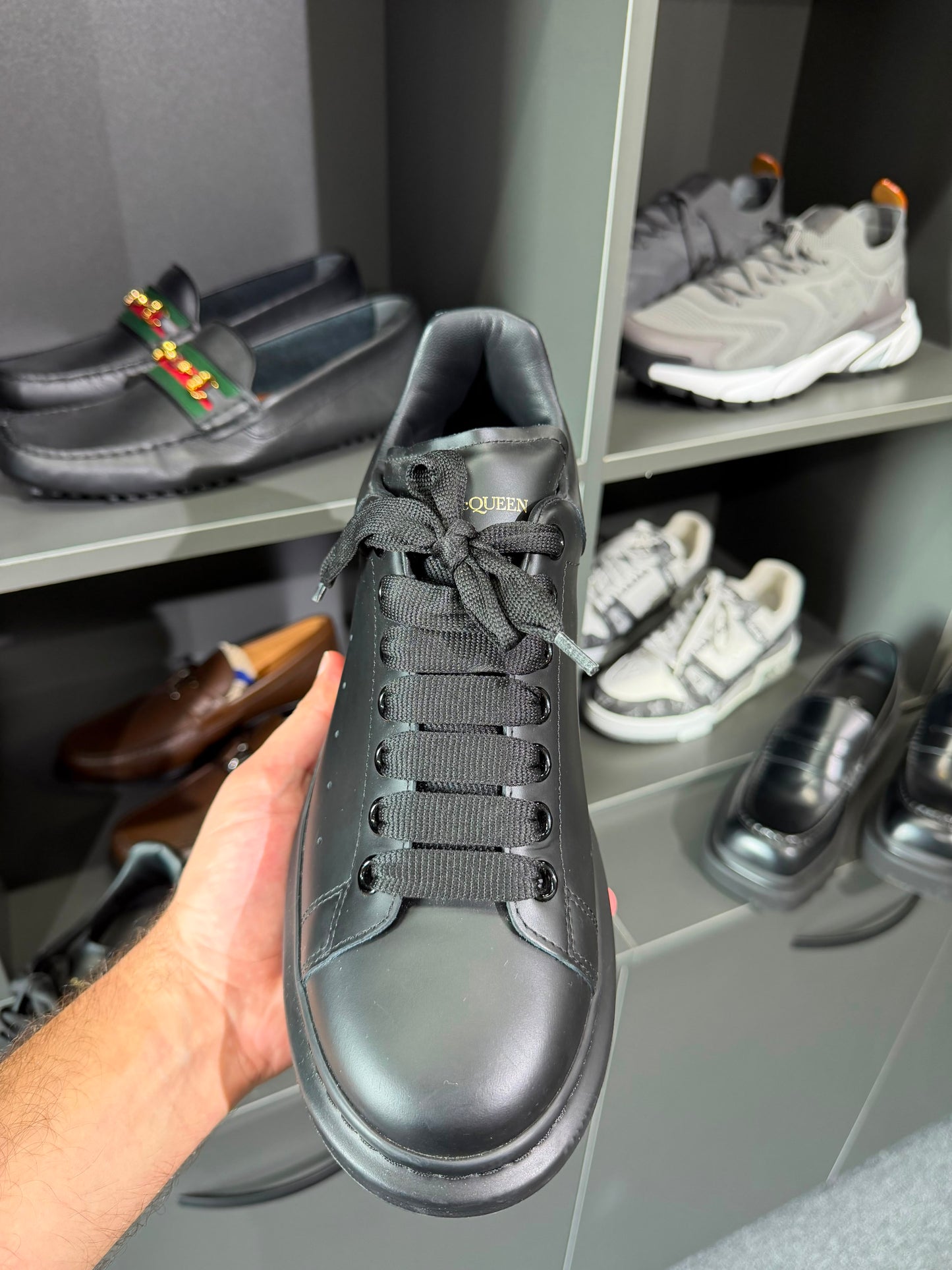 Alexander McQueen Oversized Black Leather Sneakers. Size Eu 43