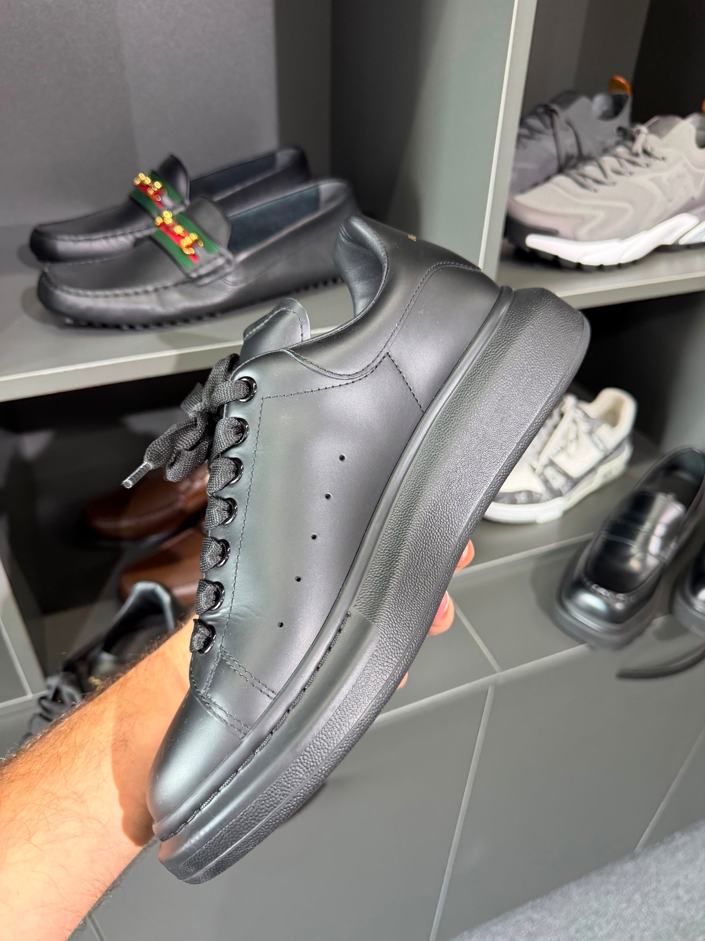 Alexander McQueen Oversized Black Leather Sneakers. Size Eu 43