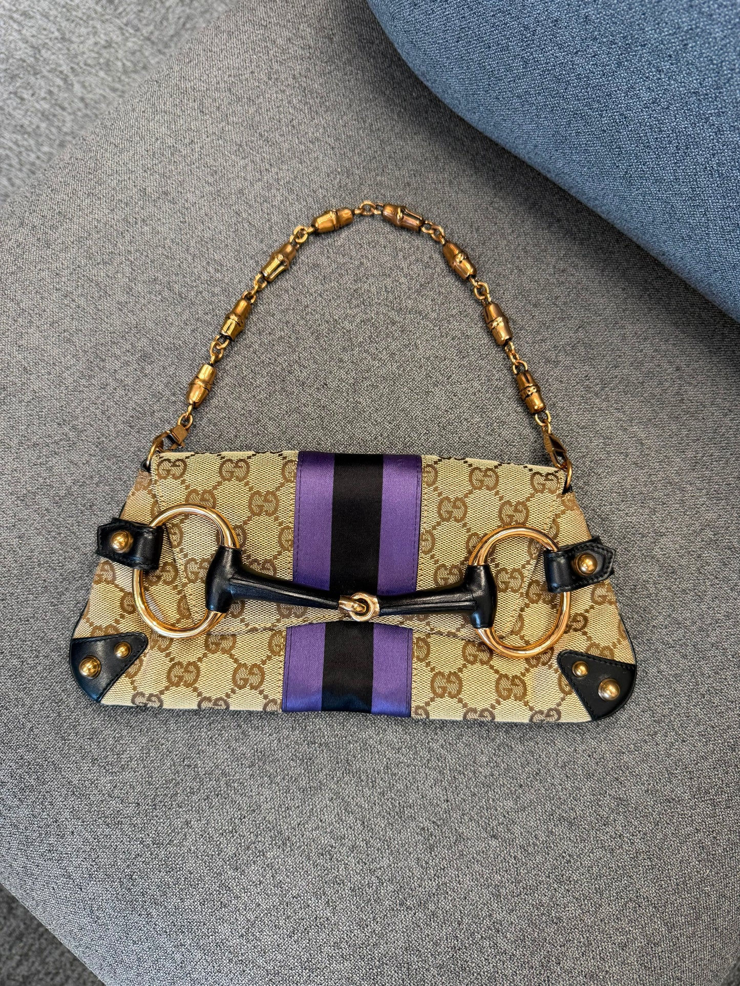 Gucci GG Canvas Horsebit Chain Shoulder Bag
